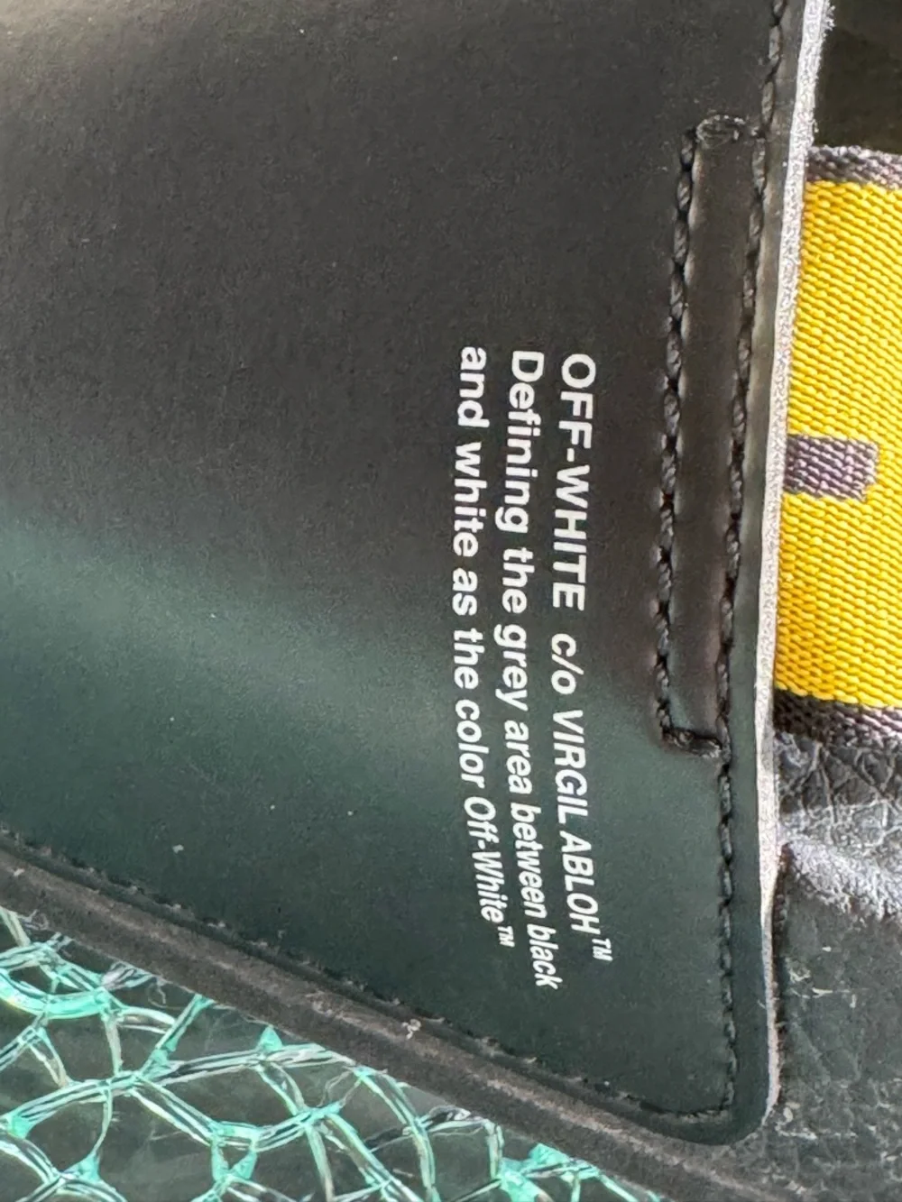 Off-White Black Slides‎ with Yellow Branded Sling 44